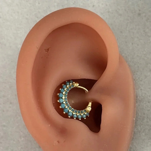 Modest Lu Jewelry - Gold Turquoise Crystal Conch Daith Tragus Cartilage Hoop Earring Brand New